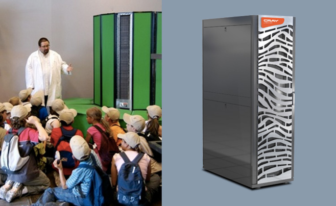 A gauche, le Cray XMP du musée de l'informatique en 2010 / A droite la nouvelle machine Cray Urika-GX